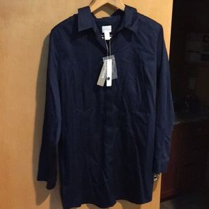 Navy blue, Chico’s non-iron blouse.